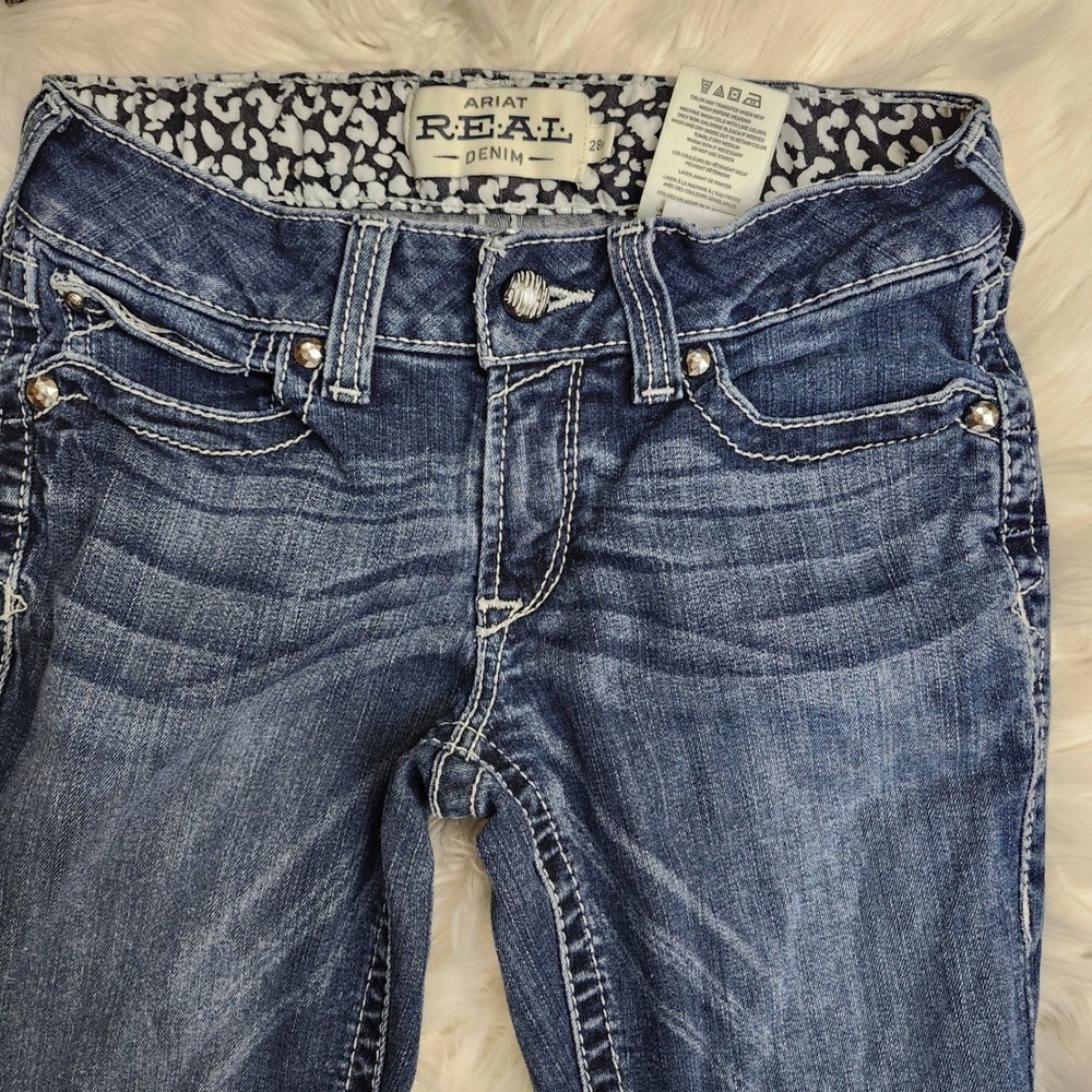 Ariat REAL Denim Womens 28R Low Rise Bootcut Jeans Medium Wash Embroidered Blue - Picture 10 of 11